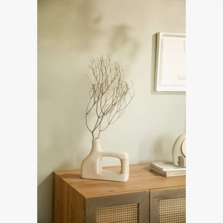 Sarafay Small Handmade Ecomix & Cane Vase - Sustainable Decorative Eco-Friendly Table Desk Accent