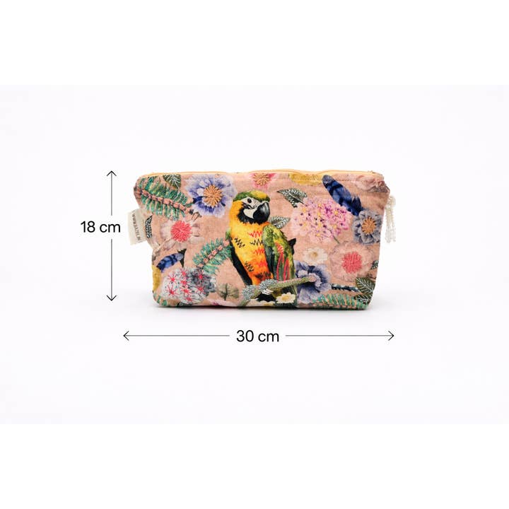 Cotton Pouch – Parrot Floral Embroidered – 18x30 cm