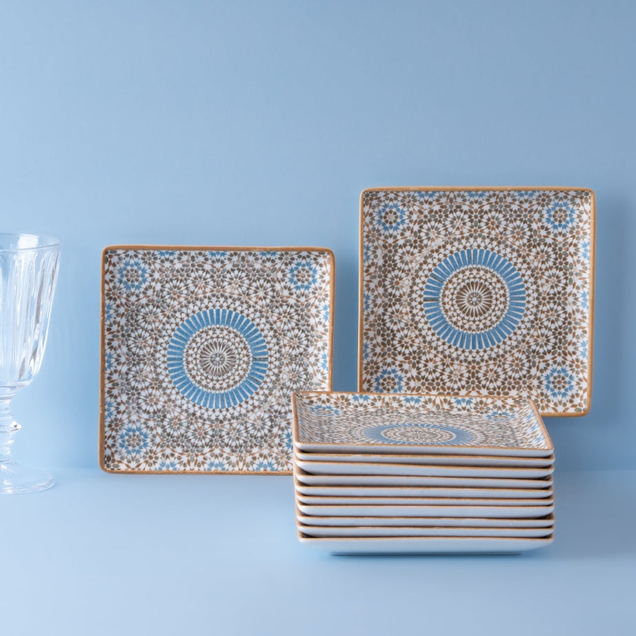 Cruise Tangier Juliet Square Porcelain Platter with Foot 21cm – Set of 6 | Moroccan Serving Platter | Professional Hospitality Tableware