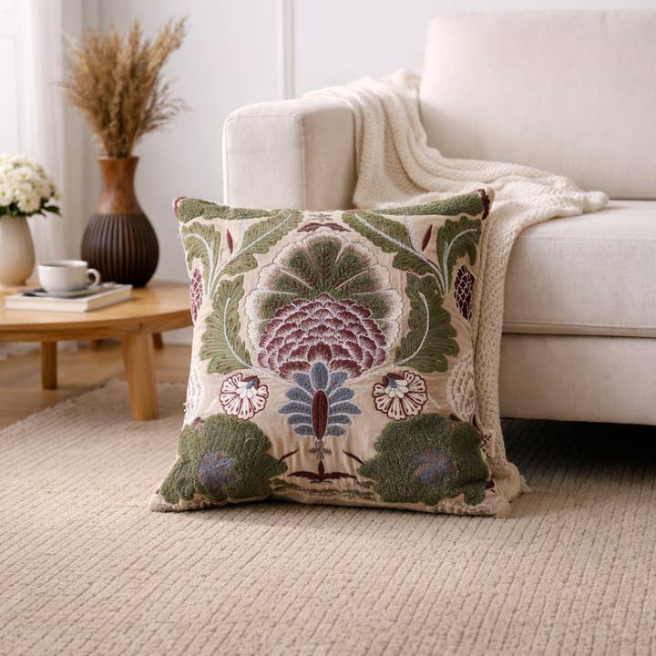 Hand-Embroidered Cotton Velvet Cushion 45×45 cm