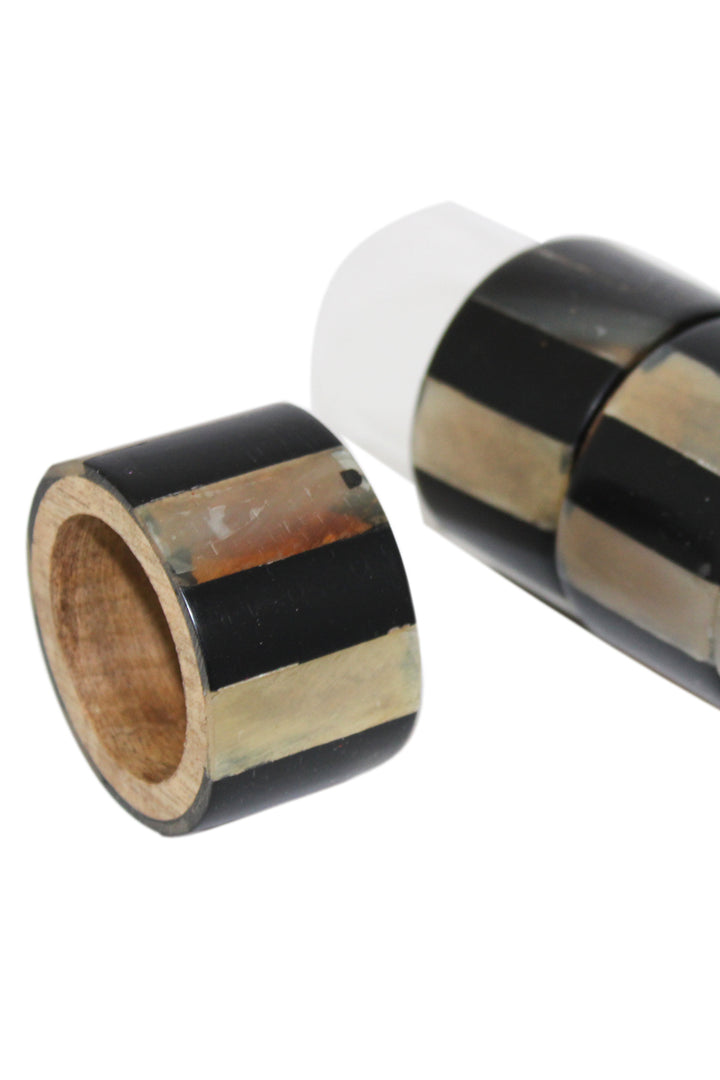 Set Of 4 Black Resin & Horn Napkin Ring 1.5in(L) X 2in (B) X 2in (H) (TH-514)