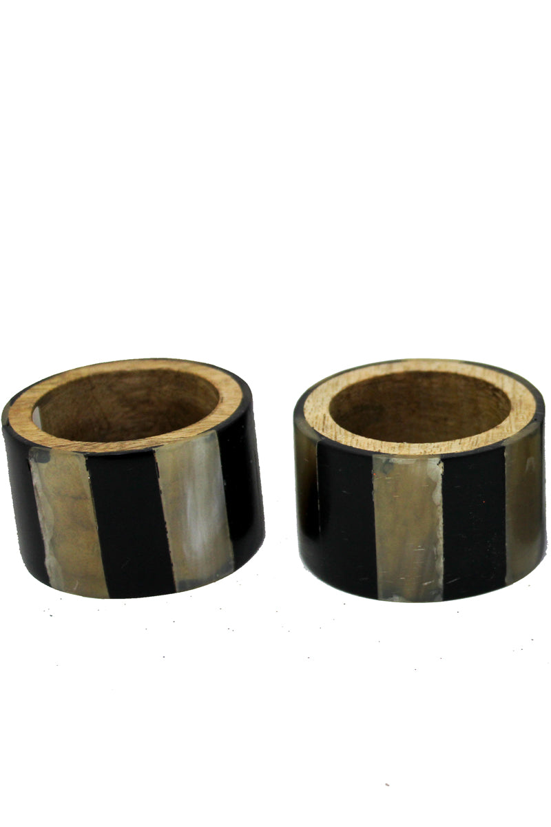 Set Of 4 Black Resin & Horn Napkin Ring 1.5in(L) X 2in (B) X 2in (H) (TH-514)
