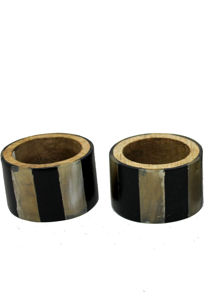 Set Of 4 Black Resin & Horn Napkin Ring 1.5in(L) X 2in (B) X 2in (H) (TH-514)