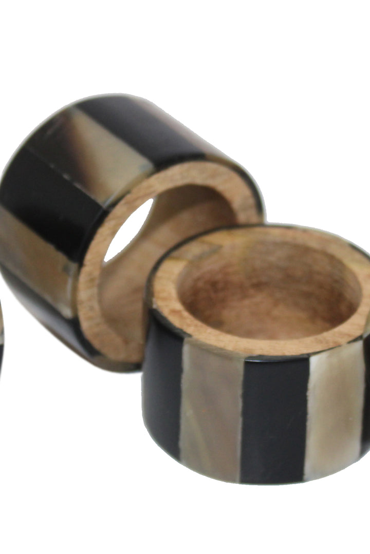 Set Of 4 Black Resin & Horn Napkin Ring 1.5in(L) X 2in (B) X 2in (H) (TH-514)