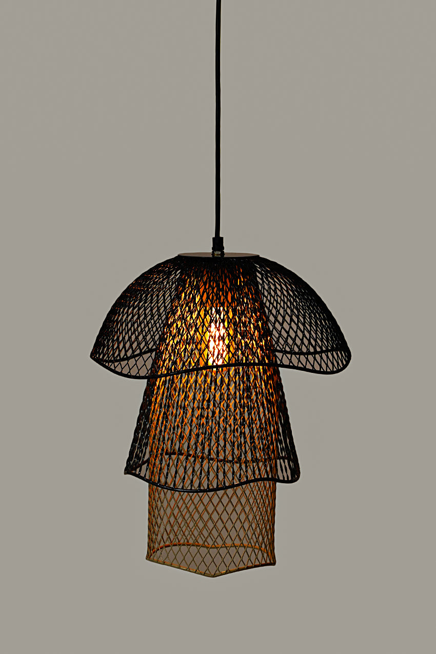 MALLAWI BLACK, GREY AND OFF WHITE TALL HANGING CLASSIC LAMP OF IRON