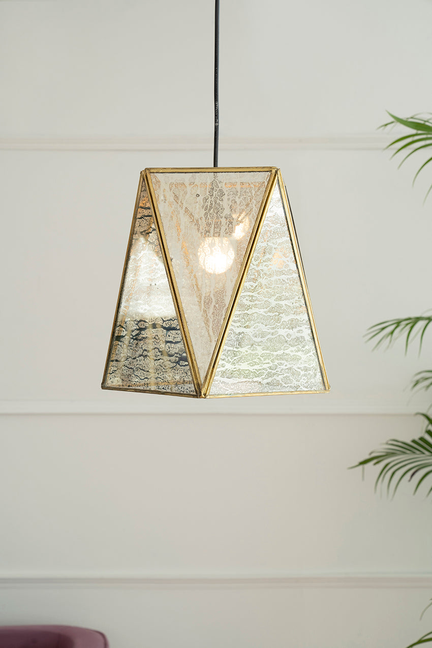 HERA PENDANT HANGING LAMP/CLASSIC/HANGING LAMP/GEOMETRICAL/IRON AND  DISTRESSED GOLD MIRROR_x000D_