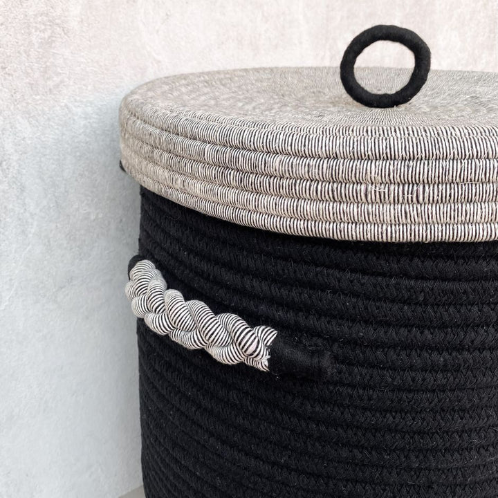 Black Cotton Laundry Basket with Lid – Stylish and Practical Storage Solution