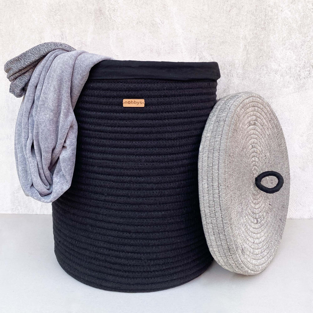 Black Cotton Laundry Basket with Lid – Stylish and Practical Storage Solution