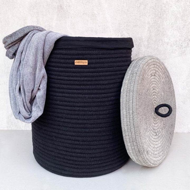 Black Cotton Laundry Basket with Lid – Stylish and Practical Storage Solution