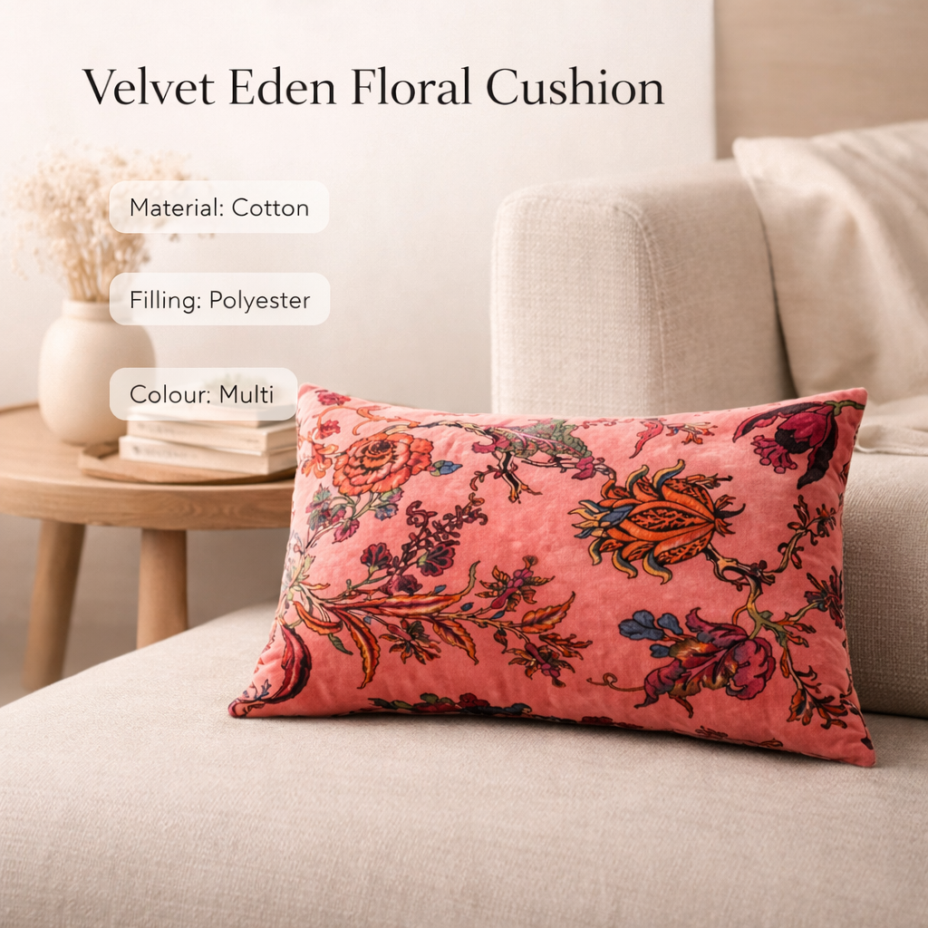 Velvet Eden Floral Cotton Cushion 35 x 60 cm