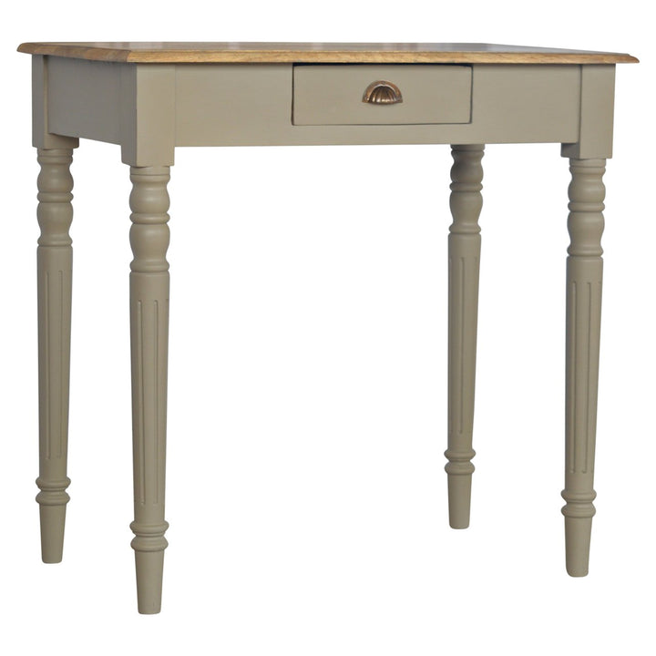 Solid Mango Wood Hand-Painted French Grey Desk with 1 Drawer, Fluted Legs & Shell Handle | Two-Tone Finish | 80 x 45 x 78 cm