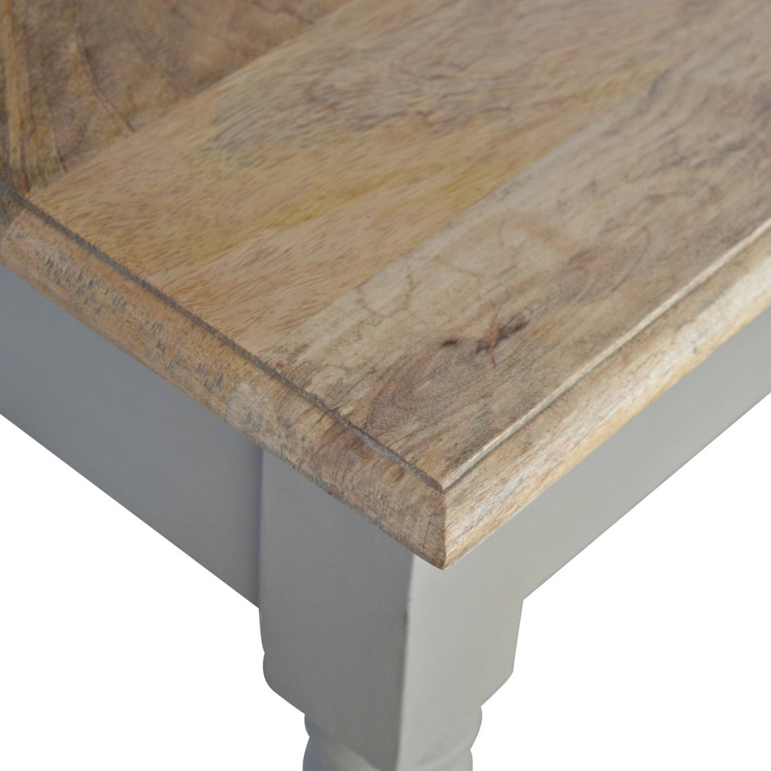 Solid Mango Wood Hand-Painted French Grey Desk with 1 Drawer, Fluted Legs & Shell Handle | Two-Tone Finish | 80 x 45 x 78 cm