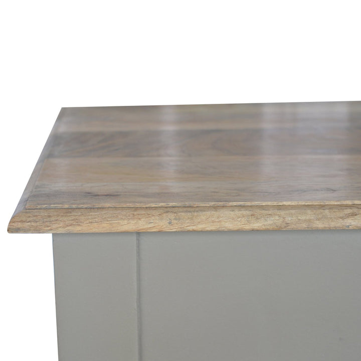 Solid Mango Wood Hand-Painted French Grey Desk with 1 Drawer, Fluted Legs & Shell Handle | Two-Tone Finish | 80 x 45 x 78 cm