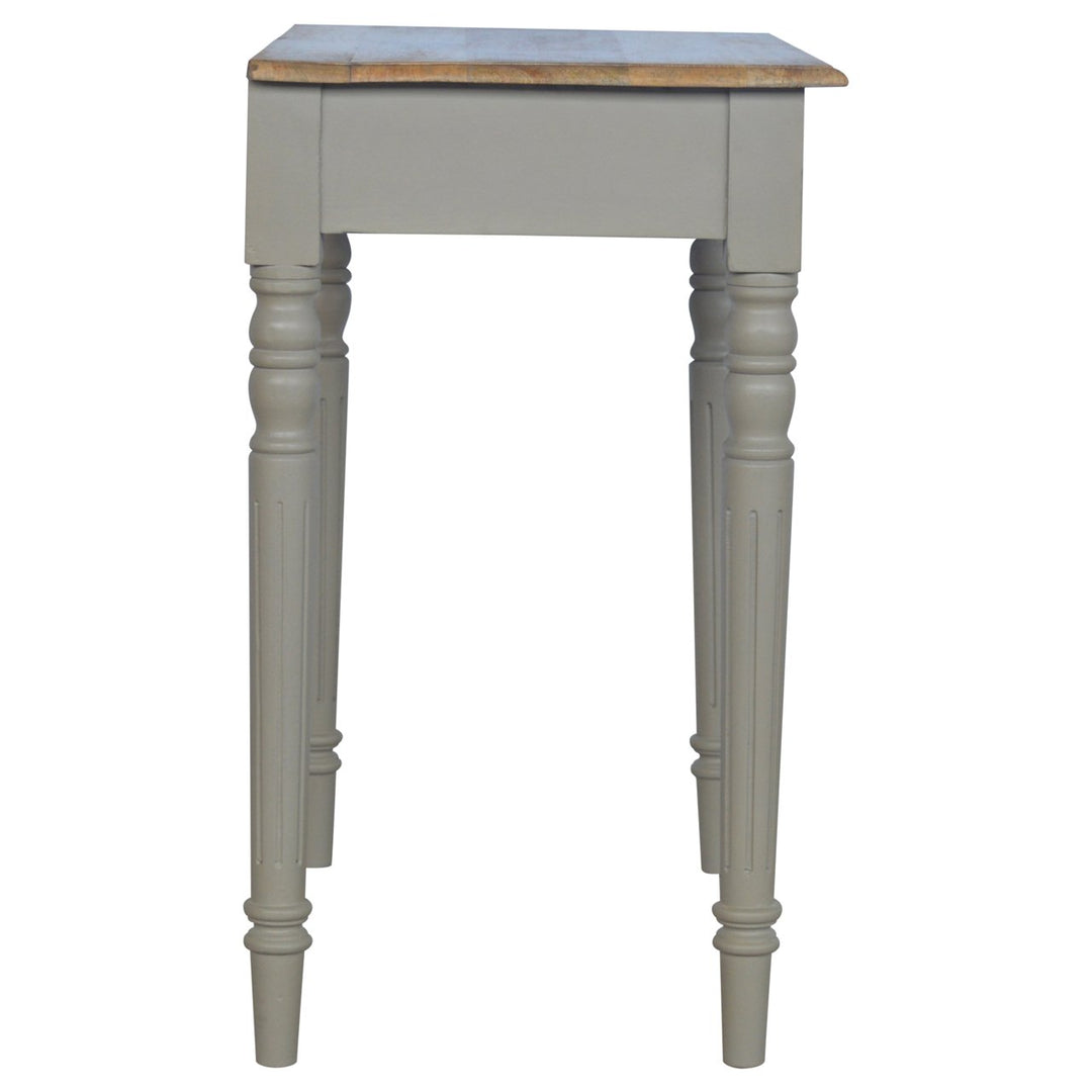 Solid Mango Wood Hand-Painted French Grey Desk with 1 Drawer, Fluted Legs & Shell Handle | Two-Tone Finish | 80 x 45 x 78 cm