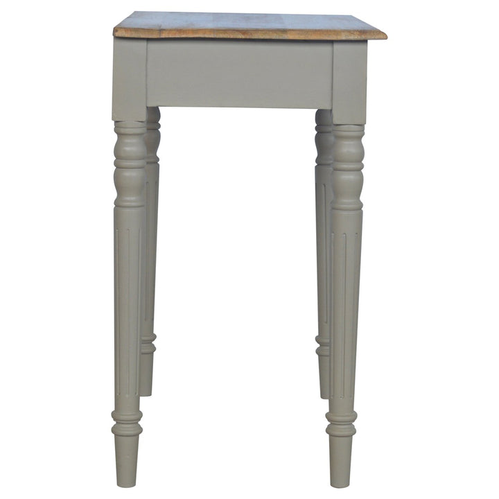 Solid Mango Wood Hand-Painted French Grey Desk with 1 Drawer, Fluted Legs & Shell Handle | Two-Tone Finish | 80 x 45 x 78 cm