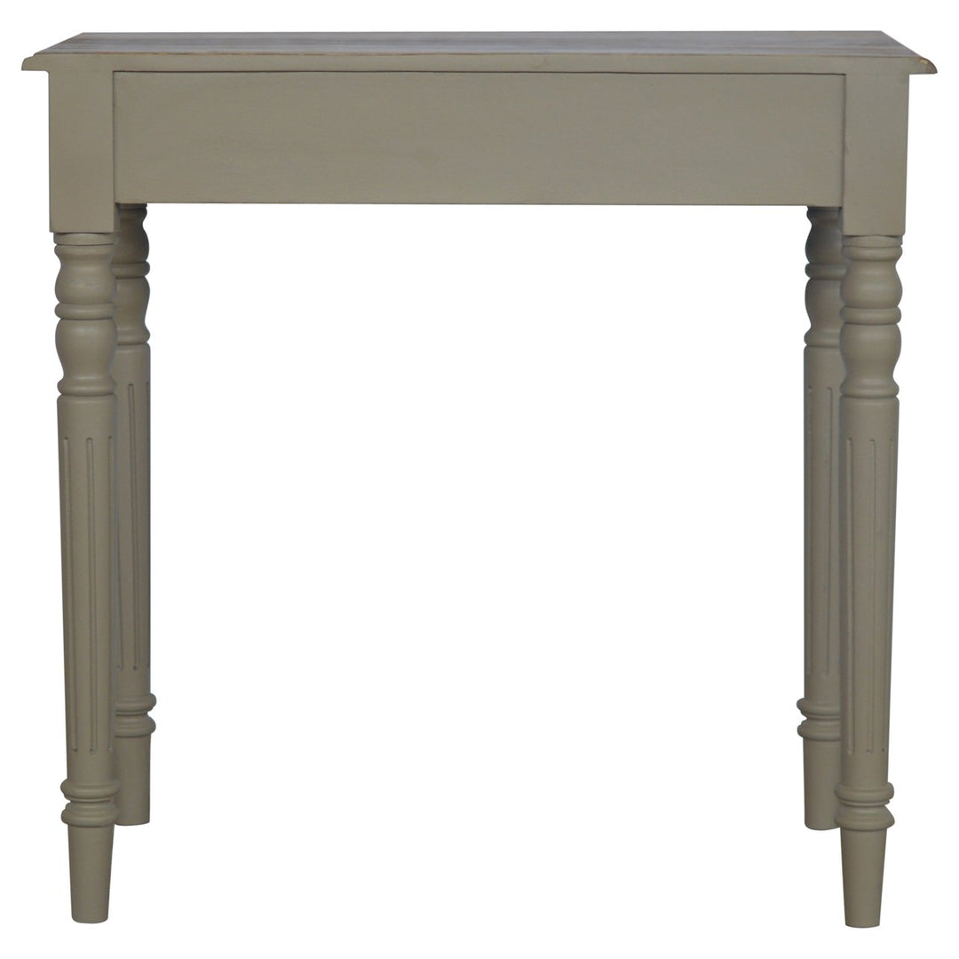Solid Mango Wood Hand-Painted French Grey Desk with 1 Drawer, Fluted Legs & Shell Handle | Two-Tone Finish | 80 x 45 x 78 cm