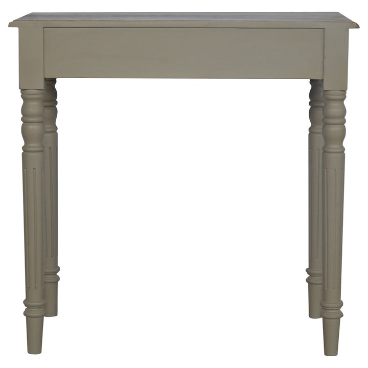 Solid Mango Wood Hand-Painted French Grey Desk with 1 Drawer, Fluted Legs & Shell Handle | Two-Tone Finish | 80 x 45 x 78 cm