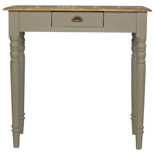 Solid Mango Wood Hand-Painted French Grey Desk with 1 Drawer, Fluted Legs & Shell Handle | Two-Tone Finish | 80 x 45 x 78 cm