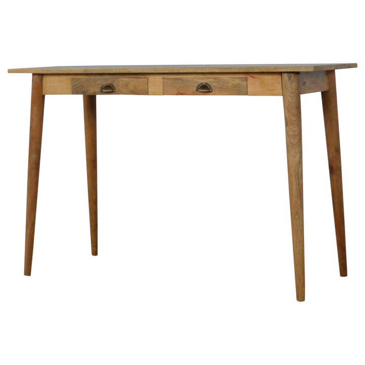 Beige Oak Veneer Solid Mango Wood Nordic Desk with 2 Drawers & Open Shelf