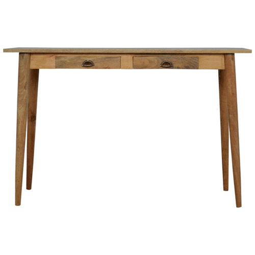 Beige Oak Veneer Solid Mango Wood Nordic Desk with 2 Drawers & Open Shelf