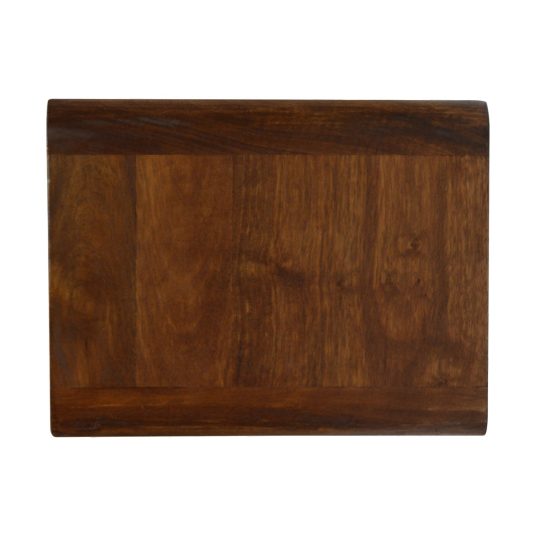 Chocolate Brown Lacquered Solid Mango Wood Curved Floating Nightstand with Brass Knobs & Nordic Legs