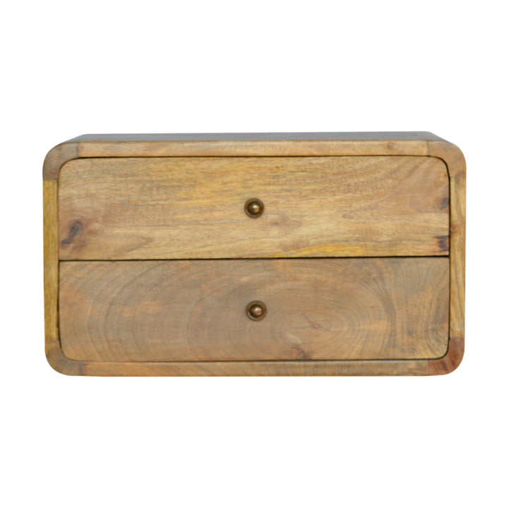 Solid Mango Wood Floating Wall-Mounted Nightstand with 2 Drawers | Oak Veneer Finish | 45 x 32 x 25 cm