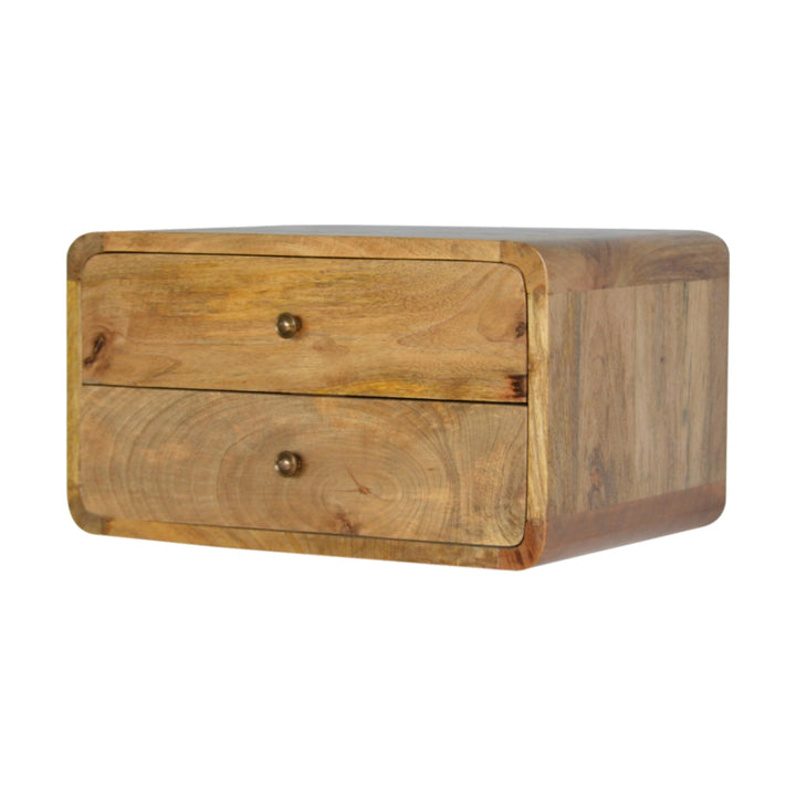 Solid Mango Wood Floating Wall-Mounted Nightstand with 2 Drawers | Oak Veneer Finish | 45 x 32 x 25 cm