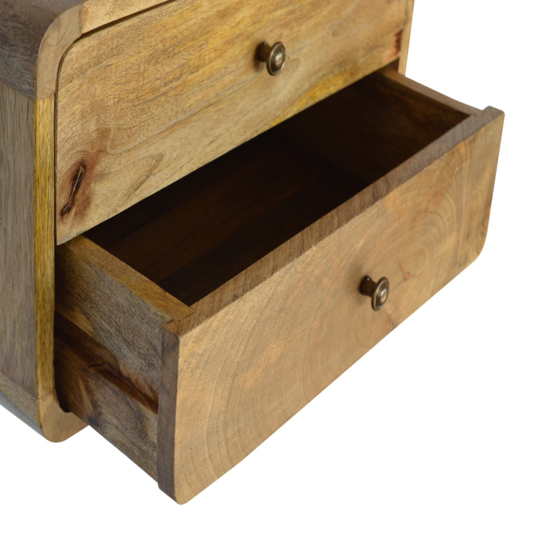 Solid Mango Wood Floating Wall-Mounted Nightstand with 2 Drawers | Oak Veneer Finish | 45 x 32 x 25 cm