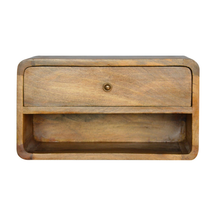 Beige Oak Veneer Solid Mango Wood Curved Compact Bedside with 2 Drawers & Nordic Legs