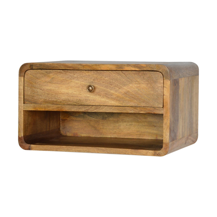 Beige Oak Veneer Solid Mango Wood Curved Compact Bedside with 2 Drawers & Nordic Legs