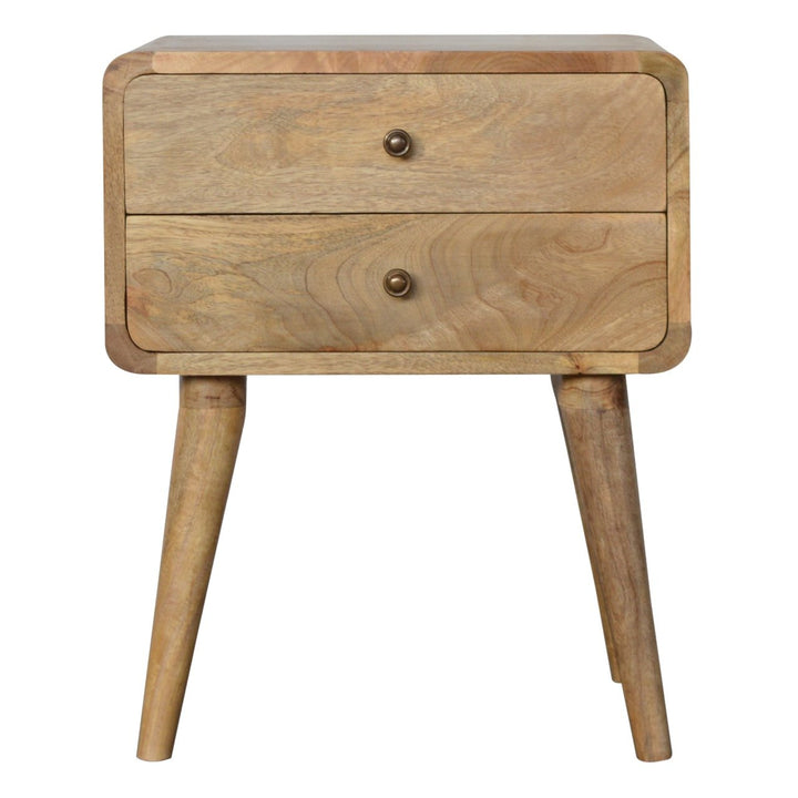 Chocolate Brown Lacquered Oak-Finish Solid Mango Wood Mini Manila Gold Bedside with Nordic Legs