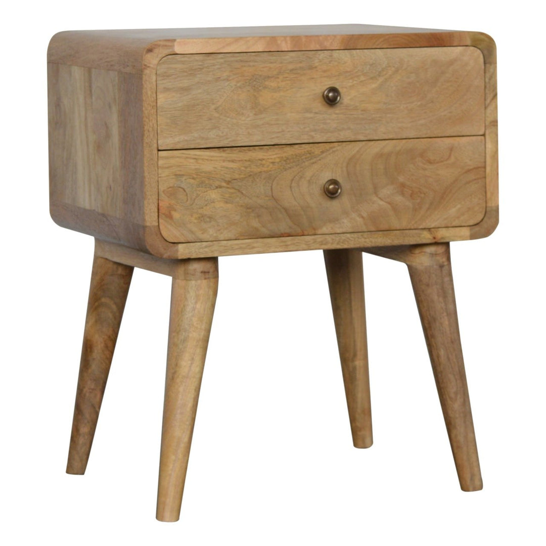 Chocolate Brown Lacquered Oak-Finish Solid Mango Wood Mini Manila Gold Bedside with Nordic Legs