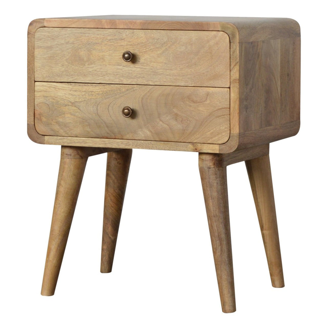 Chocolate Brown Lacquered Oak-Finish Solid Mango Wood Mini Manila Gold Bedside with Nordic Legs
