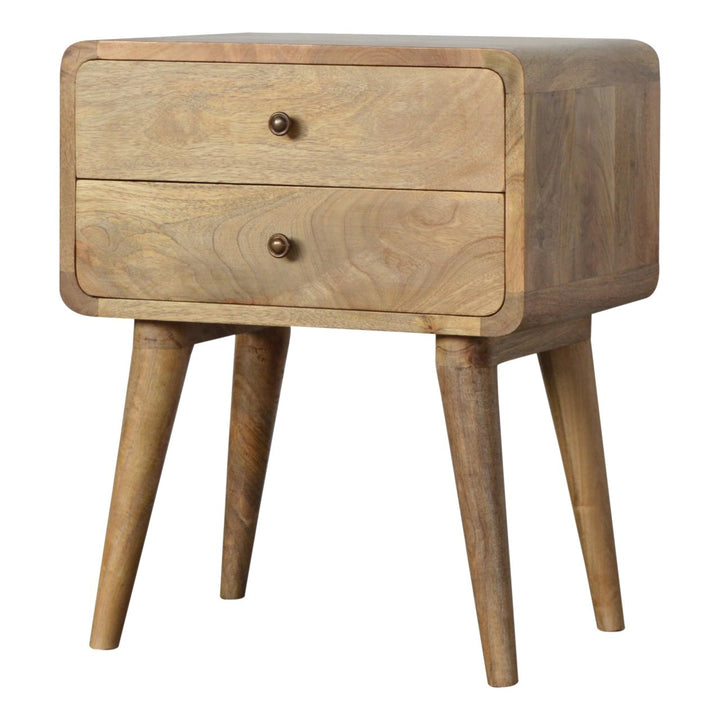 Chocolate Brown Lacquered Oak-Finish Solid Mango Wood Mini Manila Gold Bedside with Nordic Legs