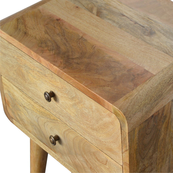 Chocolate Brown Lacquered Oak-Finish Solid Mango Wood Mini Manila Gold Bedside with Nordic Legs