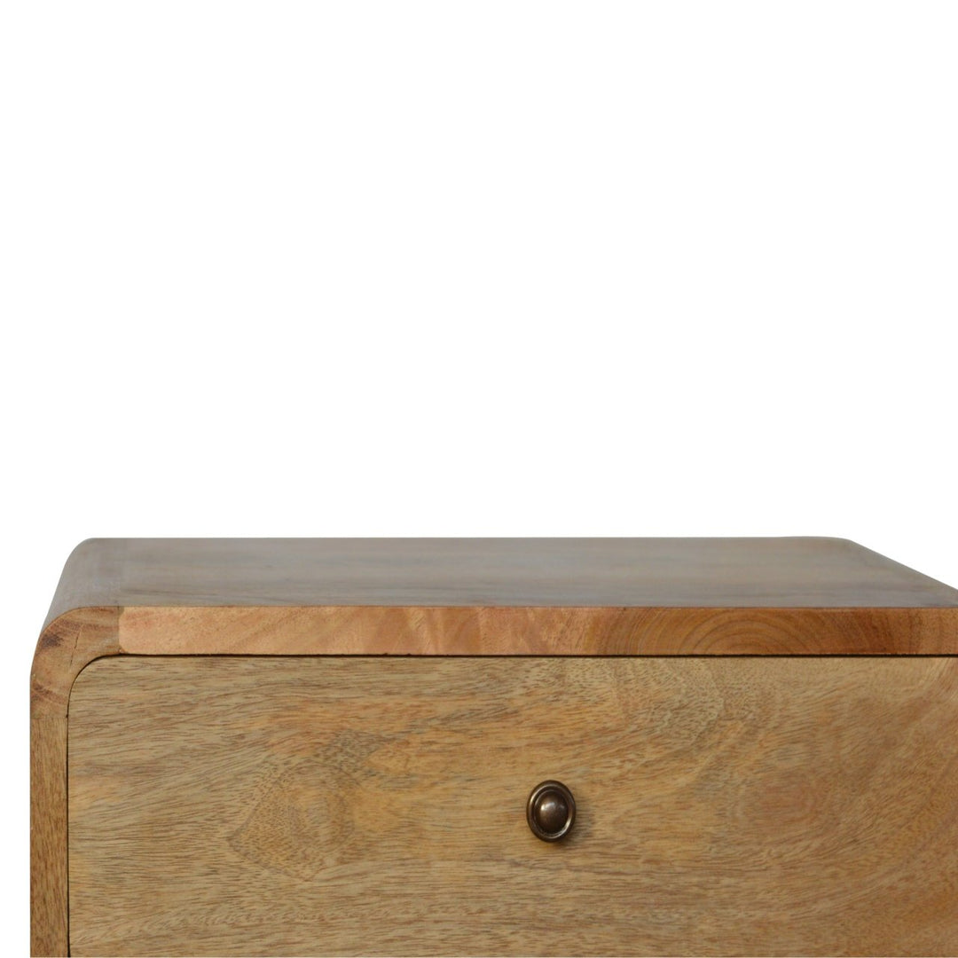 Chocolate Brown Lacquered Oak-Finish Solid Mango Wood Mini Manila Gold Bedside with Nordic Legs