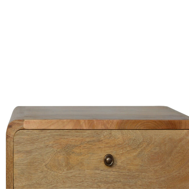 Chocolate Brown Lacquered Oak-Finish Solid Mango Wood Mini Manila Gold Bedside with Nordic Legs