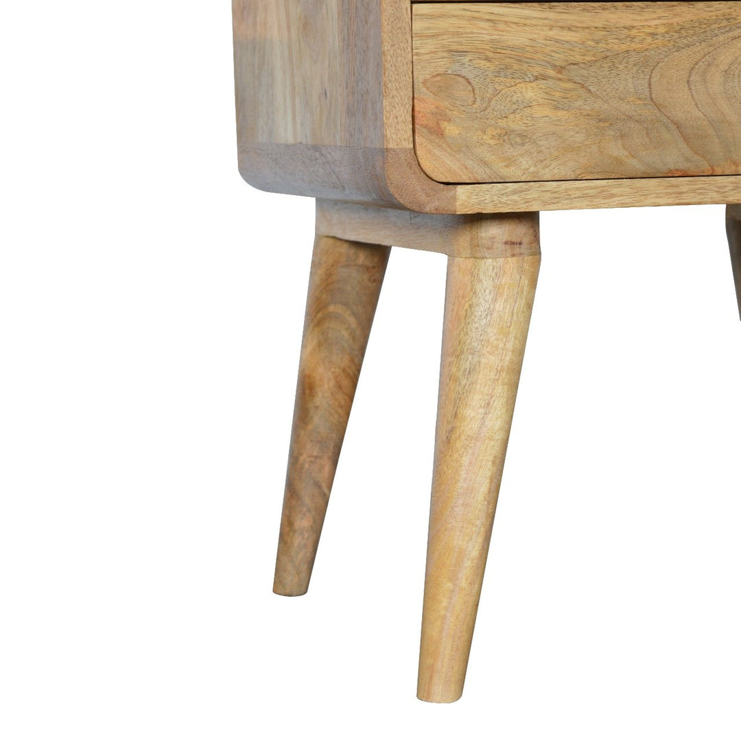Chocolate Brown Lacquered Oak-Finish Solid Mango Wood Mini Manila Gold Bedside with Nordic Legs