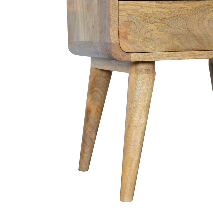 Chocolate Brown Lacquered Oak-Finish Solid Mango Wood Mini Manila Gold Bedside with Nordic Legs