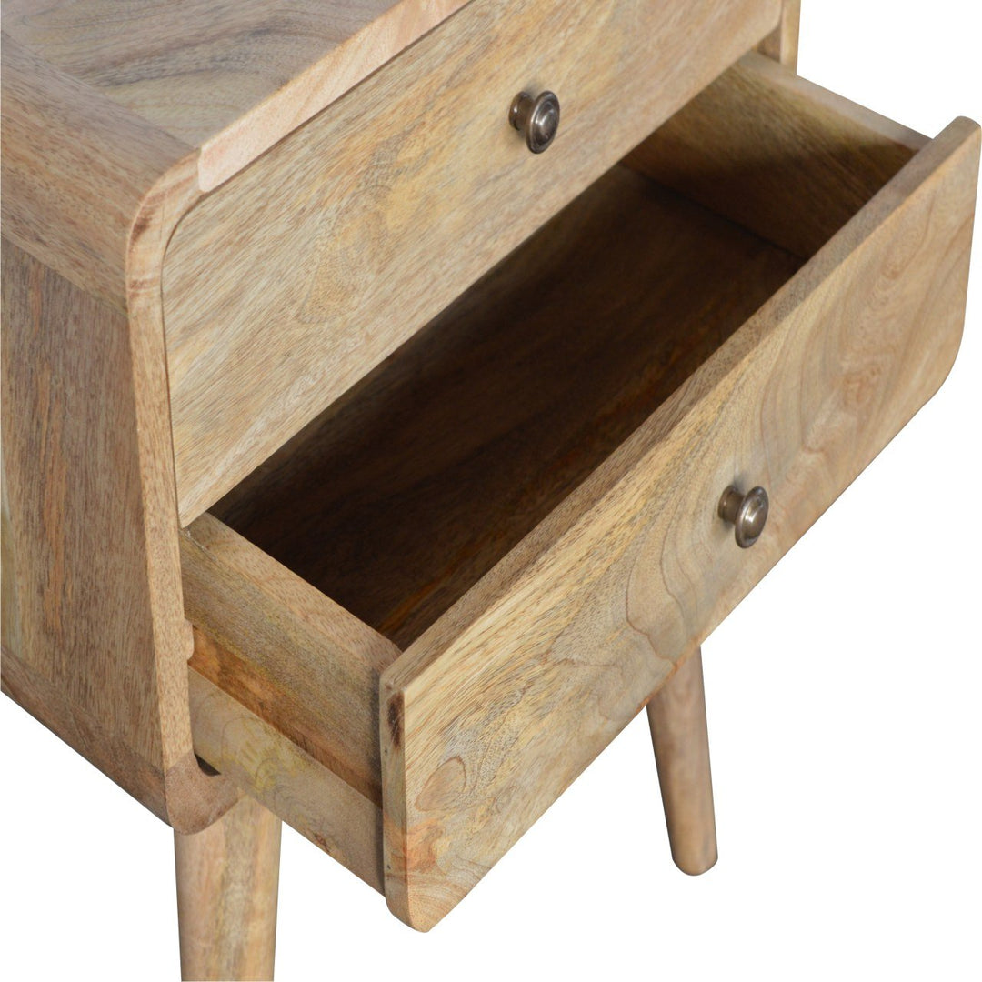 Chocolate Brown Lacquered Oak-Finish Solid Mango Wood Mini Manila Gold Bedside with Nordic Legs