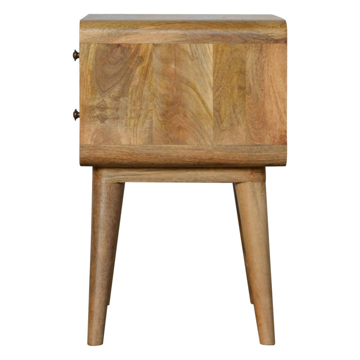 Chocolate Brown Lacquered Oak-Finish Solid Mango Wood Mini Manila Gold Bedside with Nordic Legs