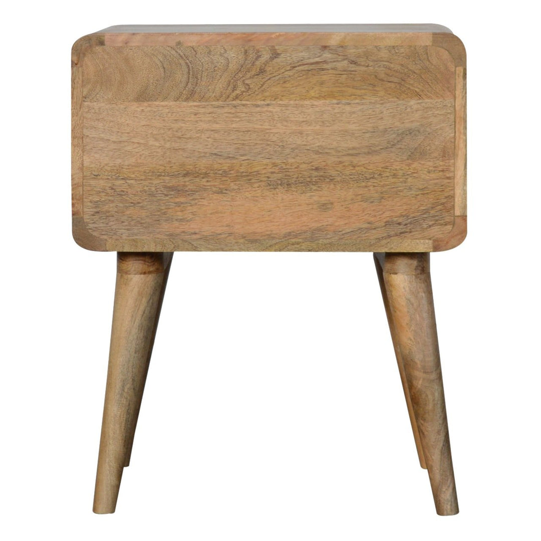 Chocolate Brown Lacquered Oak-Finish Solid Mango Wood Mini Manila Gold Bedside with Nordic Legs