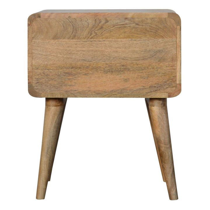 Chocolate Brown Lacquered Oak-Finish Solid Mango Wood Mini Manila Gold Bedside with Nordic Legs