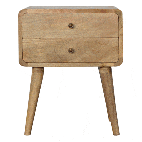 Chocolate Brown Lacquered Oak-Finish Solid Mango Wood Mini Manila Gold Bedside with Nordic Legs