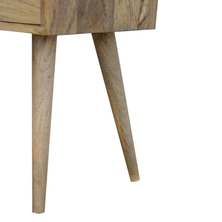 Solid Mango Wood Mini Circular Bedside Table with 1 Drawer & Open Shelf | Oak Veneer Finish | 30 x 30 x 57 cm