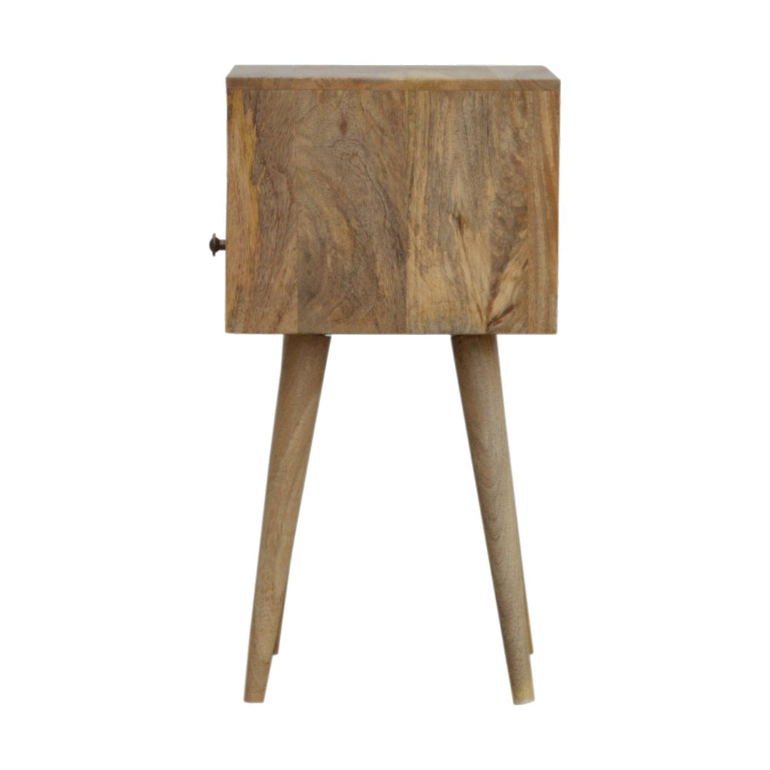 Solid Mango Wood Mini Circular Bedside Table with 1 Drawer & Open Shelf | Oak Veneer Finish | 30 x 30 x 57 cm
