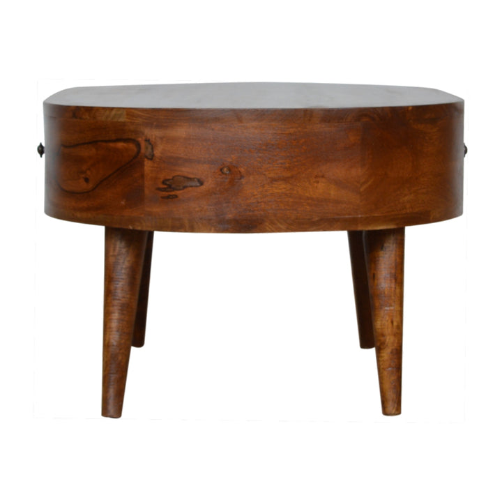Chocolate Brown Lacquered Solid Mango Wood Round Coffee Table with 2 Drawers & Nordic Legs
