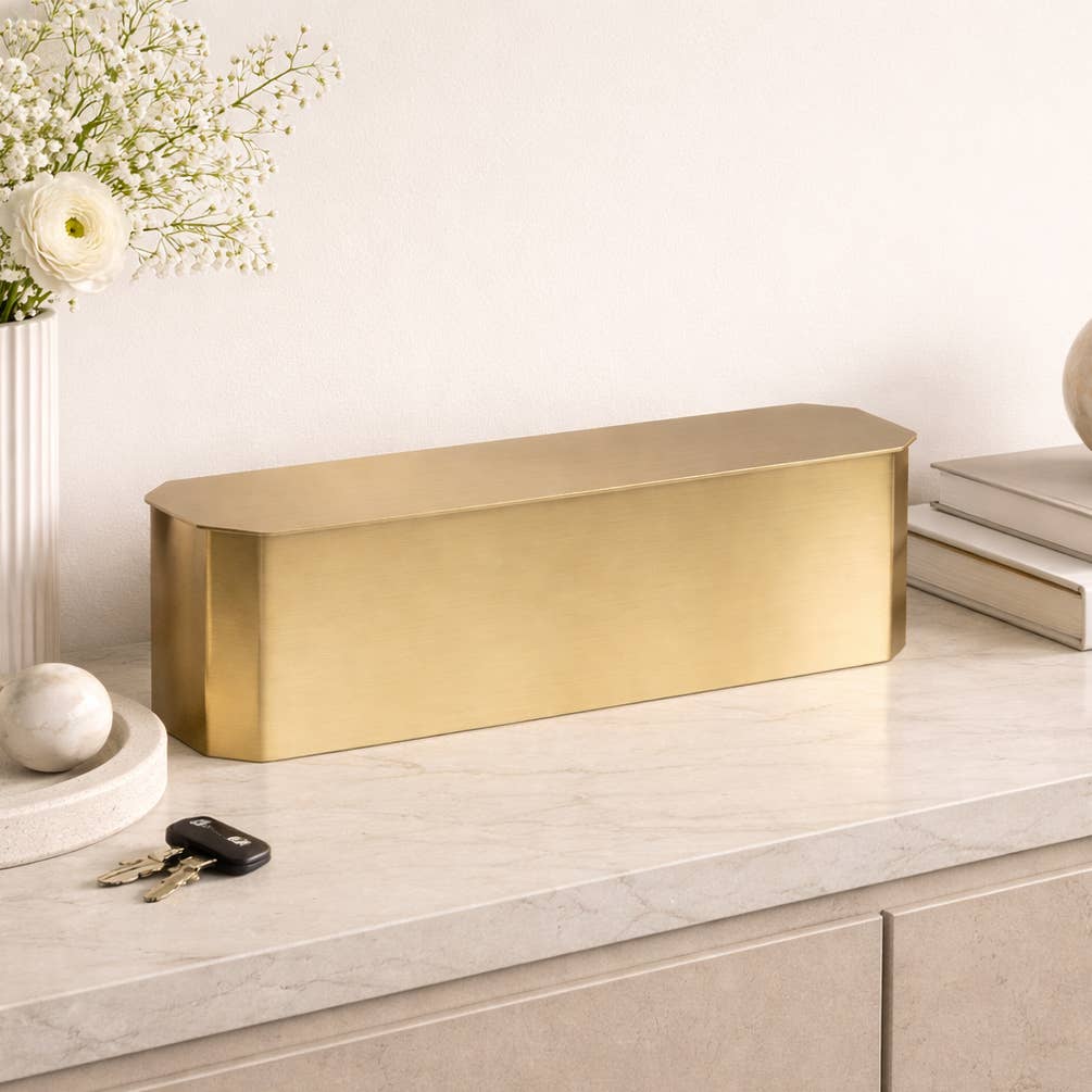rectangular gold metal storage box