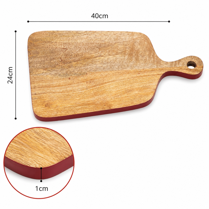 Mango Wood Serving Board with Red Edge Handle Design