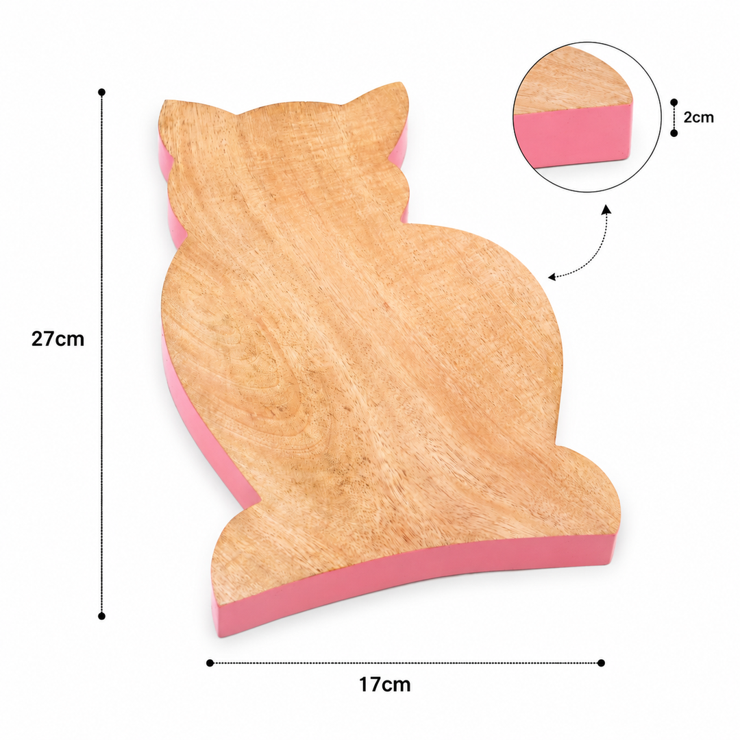 Cat Shaped Mango Wood Serving Board with Colour Edge